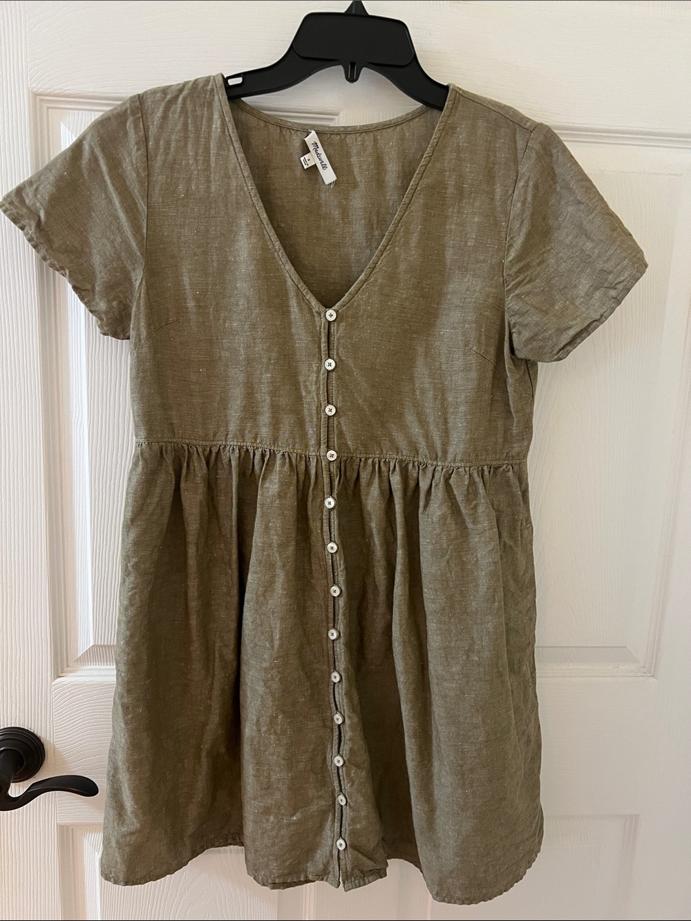 Madewell Olive Button-Front Short Sleeve Dress